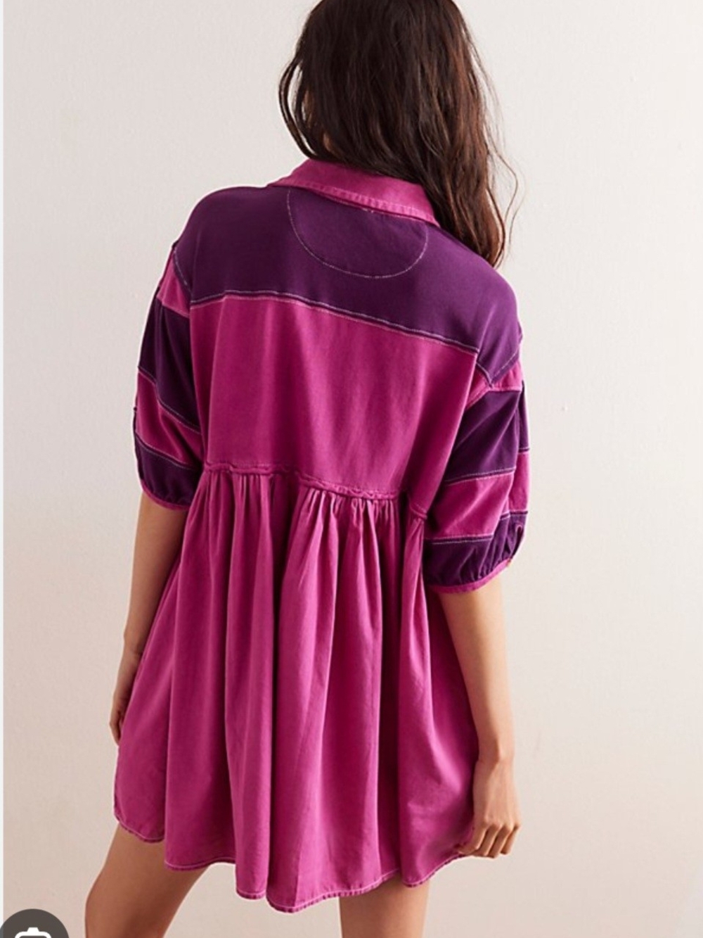 Free People Remi Rugby Mini Dress Wineberry LG Oversized Babydoll Boho Collared - Picture 5 of 13